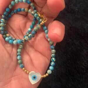 NEW JASPER GENUINE GEMSTONE HEART NECKLACE